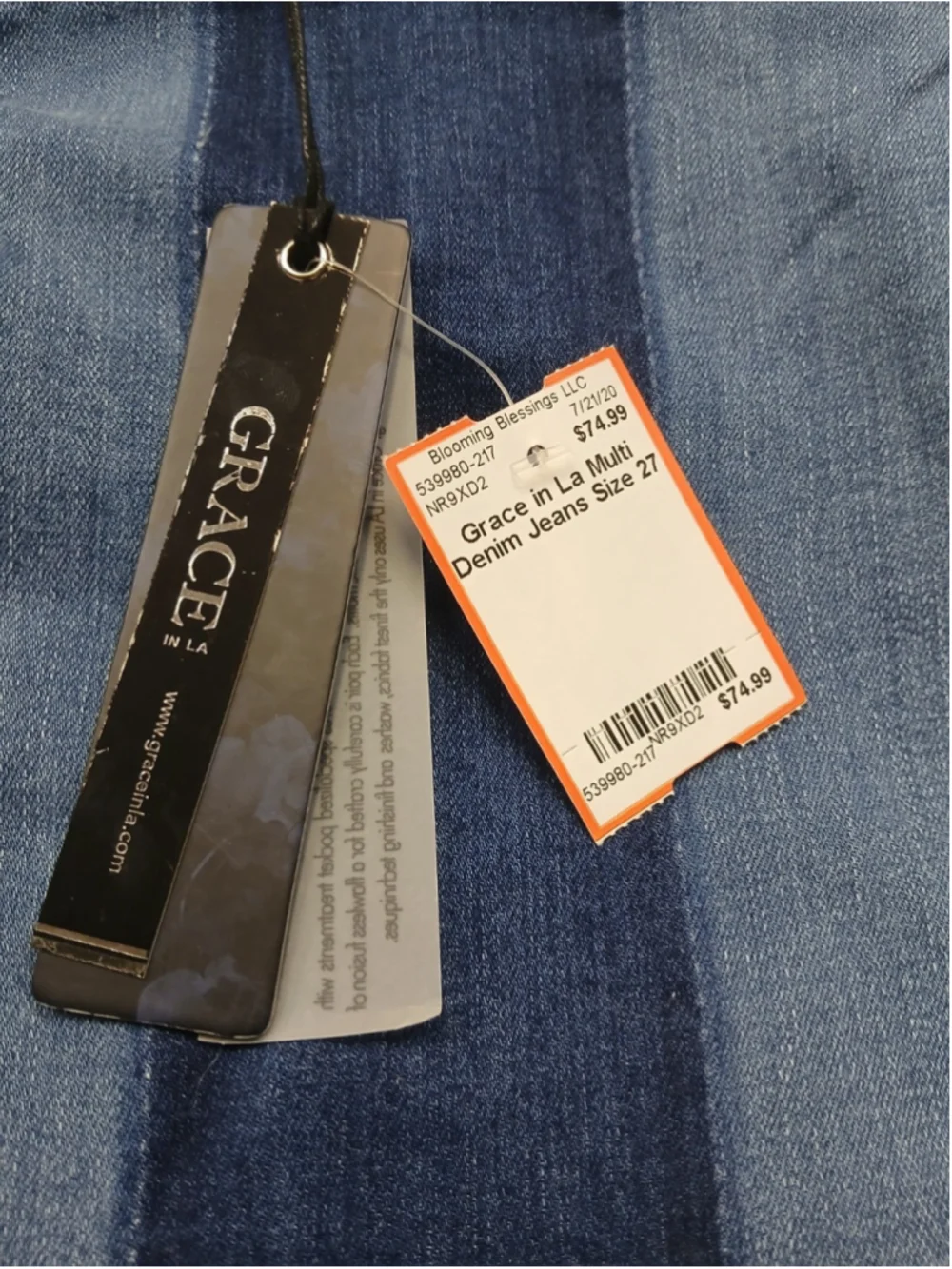 Grace in LA Retro 70's Flare Mid Rise Three Tone Penny Lane Jeans Boho Chic 27 - Picture 5 of 7
